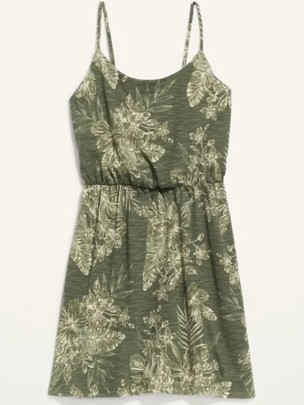 Old Navy Waist-Defined Printed Slub-Knit Dress Green Olive Tropical Small NWT - Picture 8 of 8